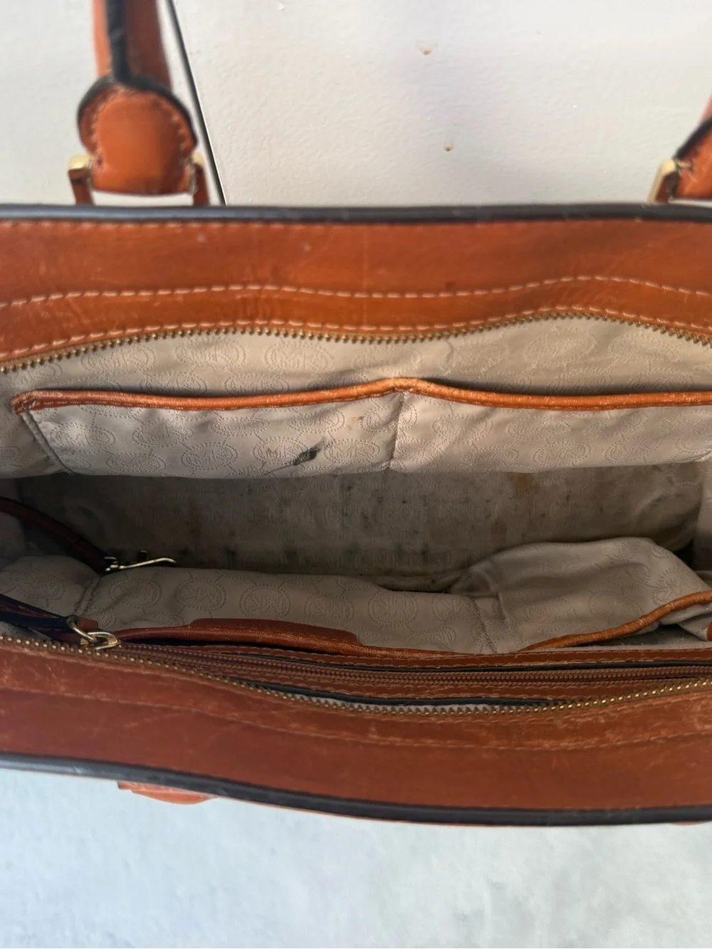 Michael Kors Brown and Cream Logo Satchel with Gold-Tone Hardware